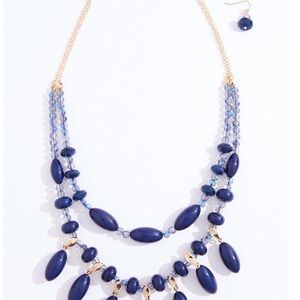 Blue Multi-Strand Beaded Statement Necklace set